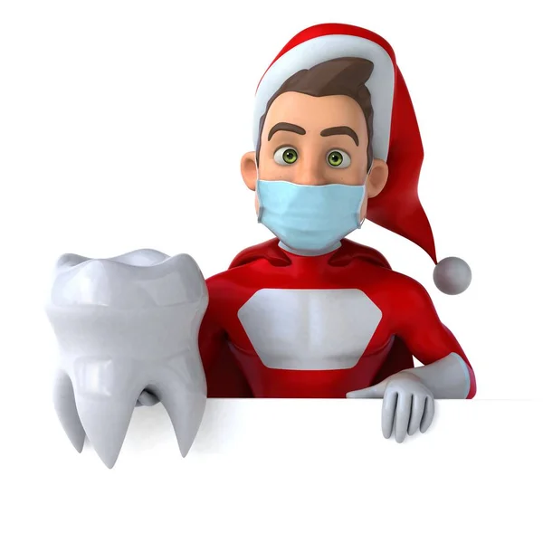 Lustige Illustration Eines Cartoon Weihnachtsmannes Mit Einer Maske Mit Zahn — Stockfoto