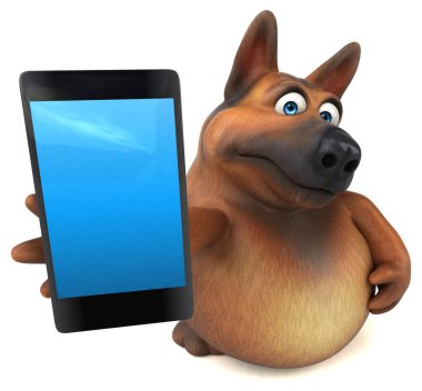 Telefonu olan Alman çoban köpeği - 3D İllüstrasyon