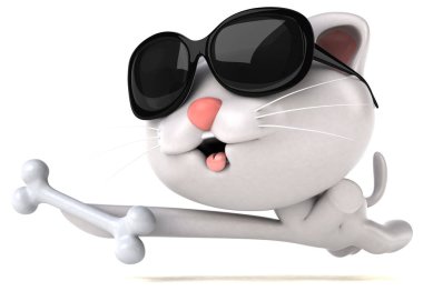 Kemikli eğlenceli kedi - 3D Görüntü