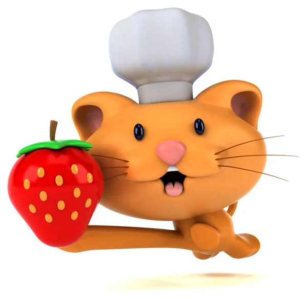 Fun Katze Mit Erdbeere Illustration — Stockfoto