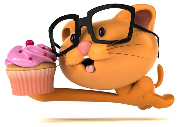 Rolig Katt Med Cupcake Illustration — Stockfoto