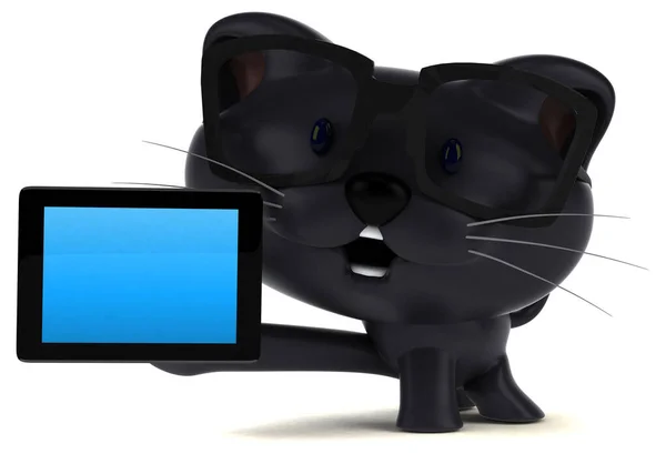 Gato Divertido Com Tablet Ilustração — Fotografia de Stock