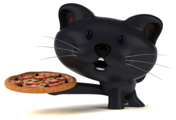 Rolig Katt Med Pizza Illustration — Stockfoto