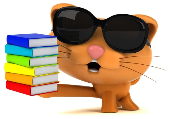 Lustige Katze Mit Büchern Illustration — Stockfoto