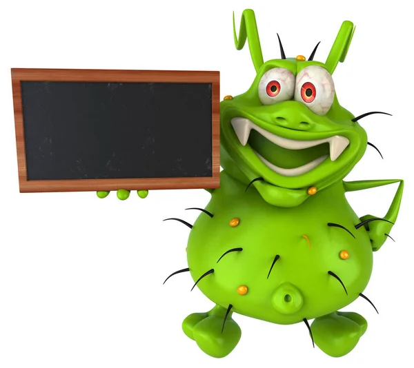 Fun Germ Monster Character Holding Blackboard — Φωτογραφία Αρχείου