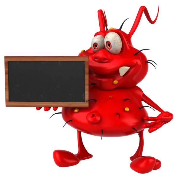 Fun Germ Monster Character Holding Blackboard — Zdjęcie stockowe