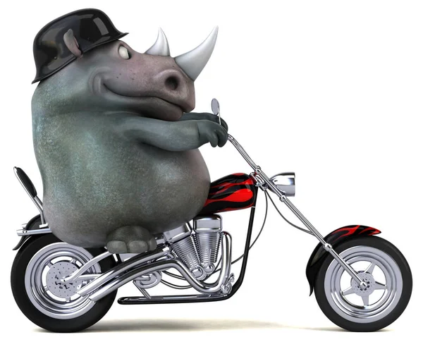 Leuke Neushoorn Motorfiets Illustratie — Stockfoto