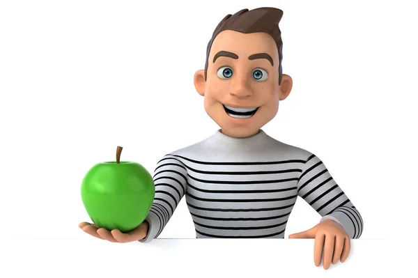 Zabawa Kreskówka Casual Charakter Jabłkiem — Zdjęcie stockowe