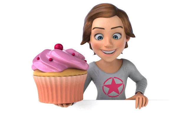 Divertida Ilustración Una Adolescente Dibujos Animados Con Cupcake — Foto de Stock