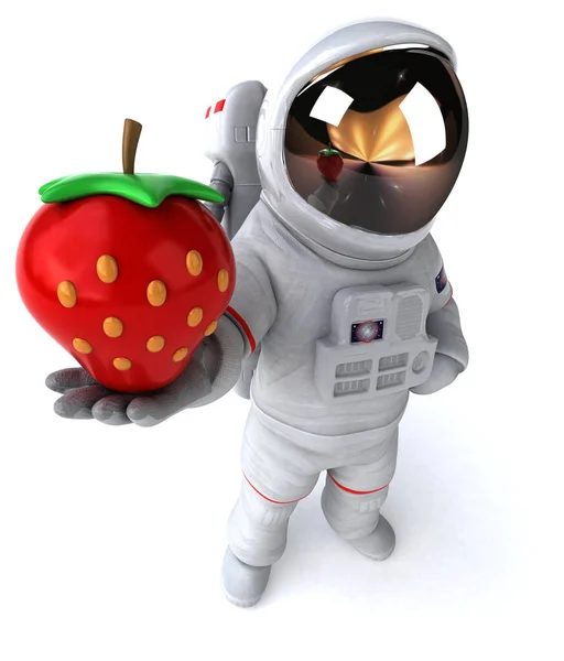 Divertido Astronauta Con Fresa Ilustración — Foto de Stock