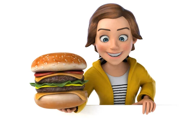 Fun Illustration Cartoon Teenage Girl Burger — Stock Photo, Image