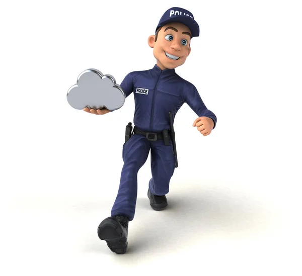一个带云彩的卡通警察的有趣3D图像 — 图库照片