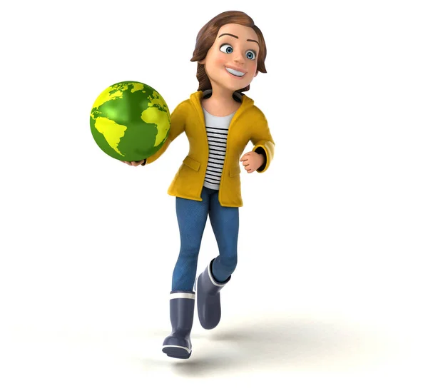 Leuke Illustratie Van Een Cartoon Tiener Meisje Met Globe — Stockfoto
