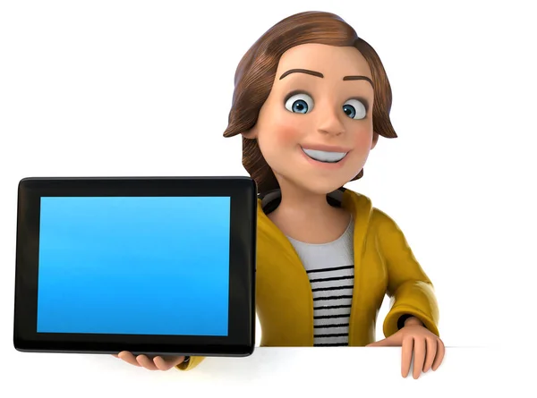 Spaß Illustration Eines Cartoon Teenager Mädchen Mit Tablet — Stockfoto