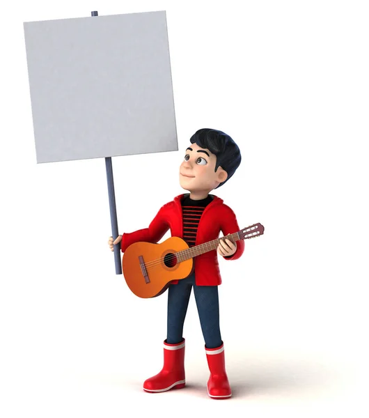 Spaß Cartoon Teenager Boy Mit Gitarre — Stockfoto