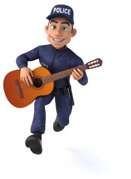 ギターで漫画警察官の楽しい3Dイラスト — ストック写真