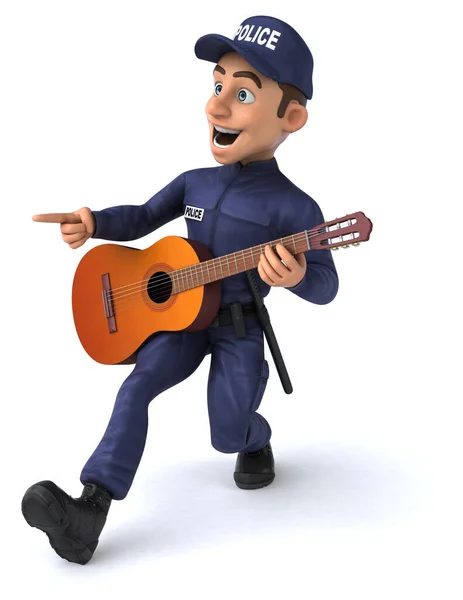 Divertida Ilustración Oficial Policía Dibujos Animados Con Guitarra — Foto de Stock