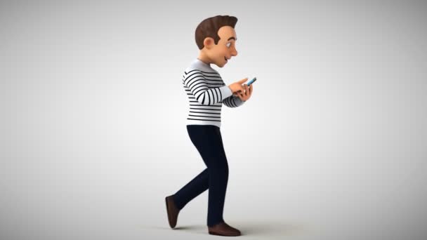 Divertido Personaje Dibujos Animados Hombre Con Teléfono — Vídeo de stock