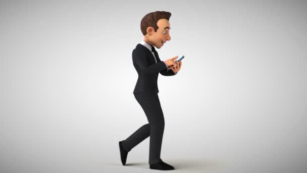 Fun Businessman Cartoon Character Phone — Stock Video