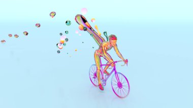 Bir X-ray bisikletçisinin soyut sanat eserleriyle sürüşünün 3 boyutlu bir tasviri