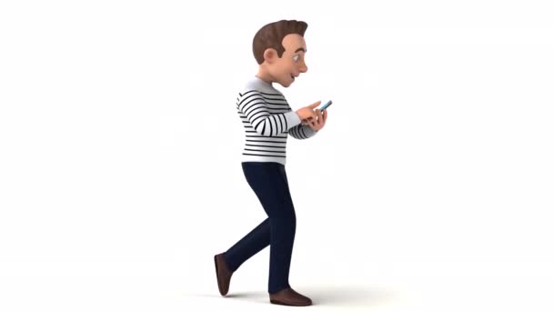 Personagem Desenho Animado Divertido Com Telefone — Vídeo de Stock