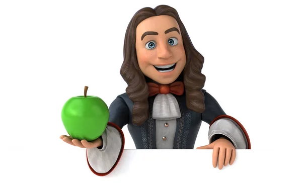 Illustration Eines Cartoon Mannes Historischem Barockkostüm Mit Apfel — Stockfoto