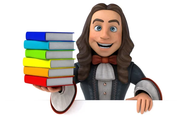 3D Illustration of a cartoon man in historical baroque costume with books