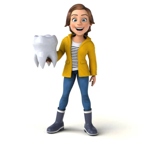 Fun Illustration Cartoon Teenage Girl Tooth — Stock Photo, Image