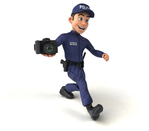 Diversión Ilustración Oficial Policía Dibujos Animados Con Cámara —  Fotos de Stock