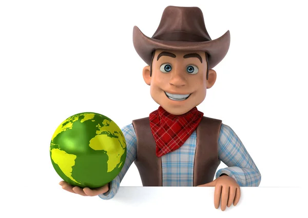 Fun Cowboy Met Tglobe Illustratie — Stockfoto