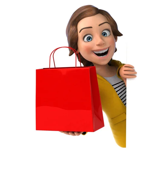 Divertente Illustrazione Cartone Animato Adolescente Shopping Ragazza — Foto Stock