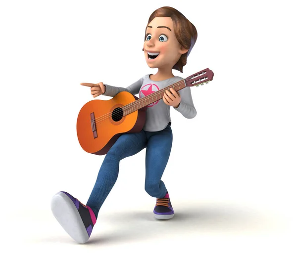 Leuke Cartoon Tiener Meisje Met Gitaar — Stockfoto