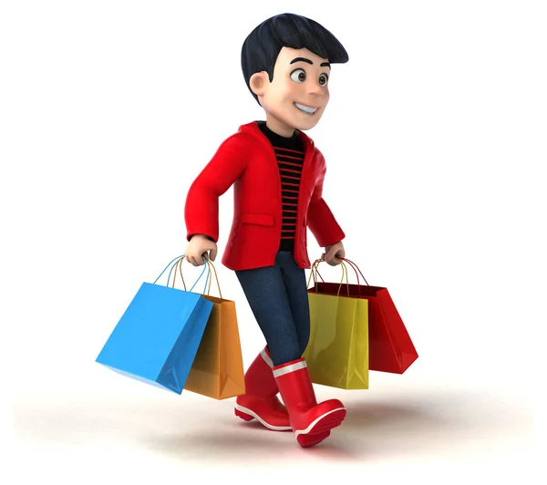 Fun Cartoon Teenage Boy Shopping — Stock Photo, Image