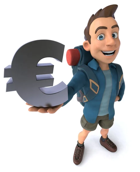 Divertente Illustrazione Cartone Animato Backpacker Con Euro — Foto Stock