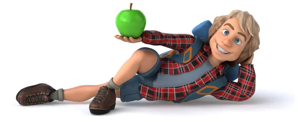 Elmalı Komik Sırt Çantalı Karikatürcü — Stok fotoğraf