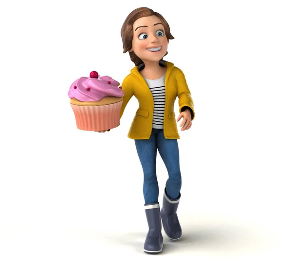 Szórakoztató Illusztráció Egy Rajzfilm Tizenéves Lány Cupcake — Stock Fotó