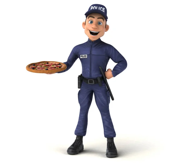 Весела Ілюстрація Мультфільму Поліцейський Піцою — стокове фото