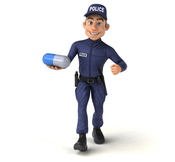 Весела Ілюстрація Карикатурного Офіцера Поліції Таблетками — стокове фото