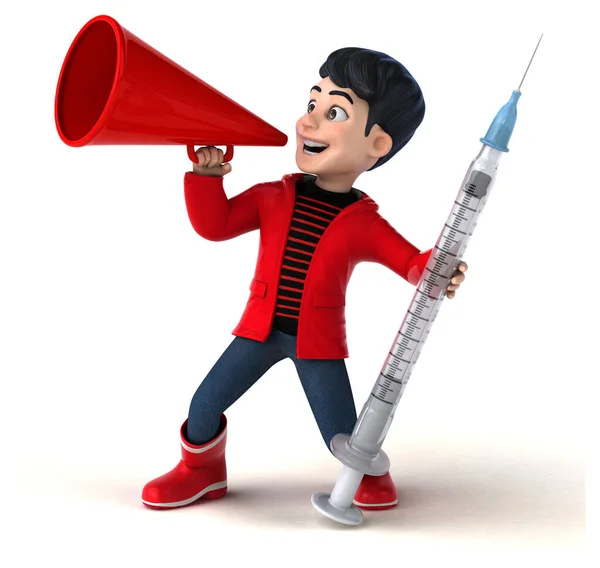 Fun Cartoon Teenage Boy Syringe — Stock Photo, Image