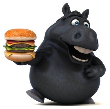 Hamburgerli eğlenceli at - 3D Görüntü