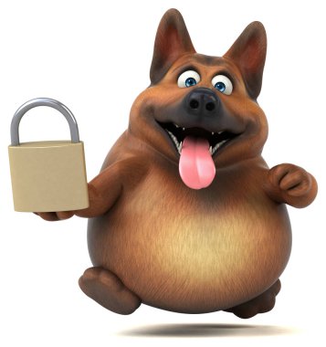 Kilitli eğlenceli Alman çoban köpeği - 3D Görüntü