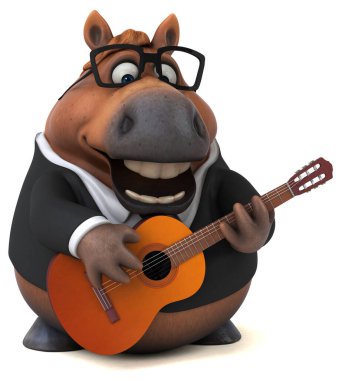 Gitarlı eğlenceli at 3D Illustration