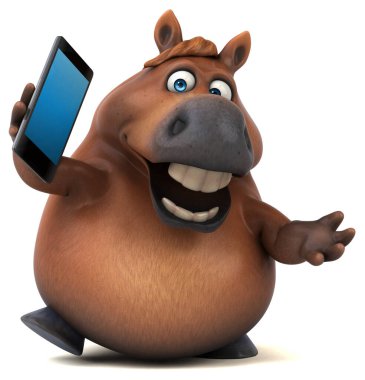 Akıllı telefonlu eğlenceli at - 3D İllüstrasyon