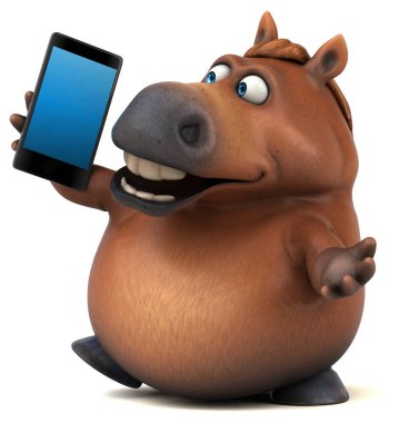 Akıllı telefonlu eğlenceli at - 3D İllüstrasyon