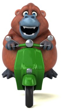 Scooter 'da eğlenceli orangutan - 3D İllüstrasyon