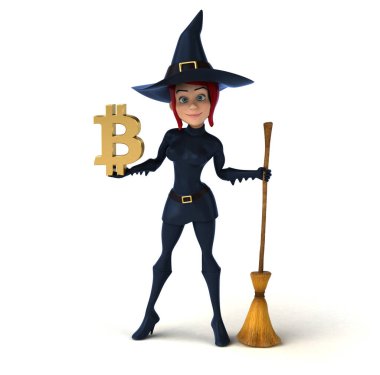 Bitcoin ile Seksi Cadı - 3D İllüstrasyon