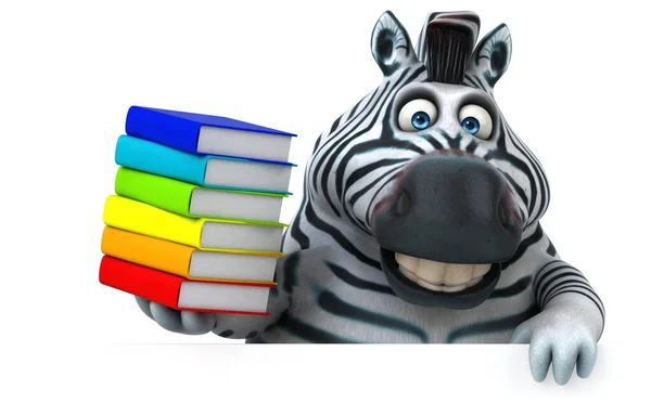 Zebra Divertente Con Libri Illustrazione — Foto Stock