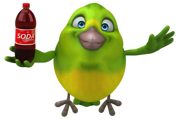 Fun Green Bird Soda Illustration — Stock Photo, Image