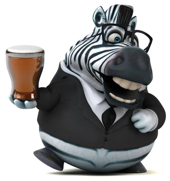 Leuke Zebra Met Bier Illustratie — Stockfoto