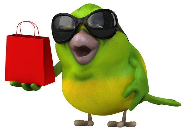 Divertido Pájaro Verde Con Bolsa Ilustración — Foto de Stock